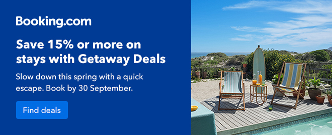 A advertisement banner for Getaway Deals of Booking.com